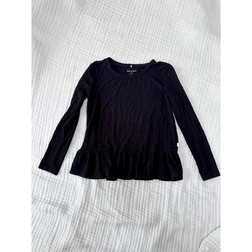 Girls Posh Peanut Bamboo Long Sleeve Ribbed Ruffle Tee 5T Black